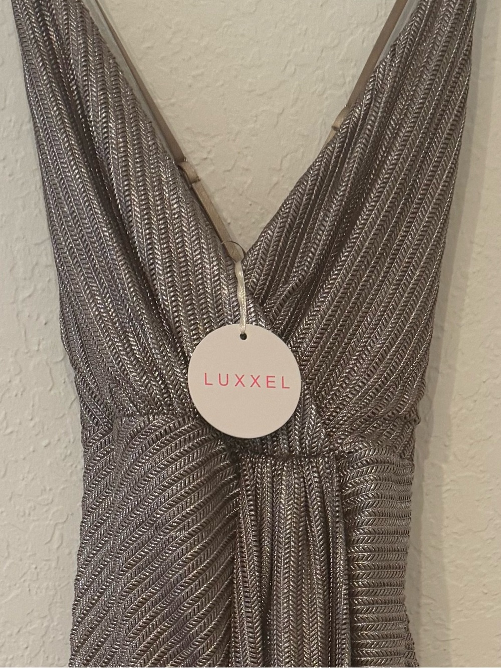 Luxxel Metallic Taupe Slip Shirt Dress with Asymmetric Hem - Stretchy